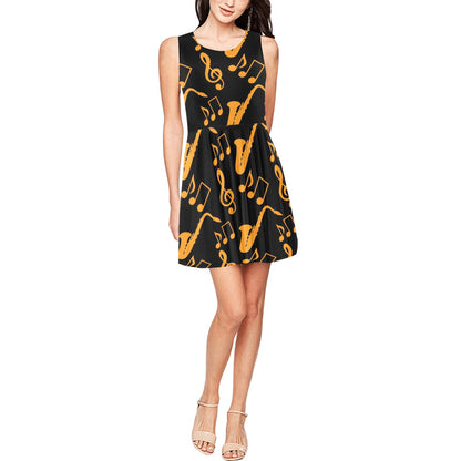 Saxophone Pattern Print Design 02 Sleeveless Dress