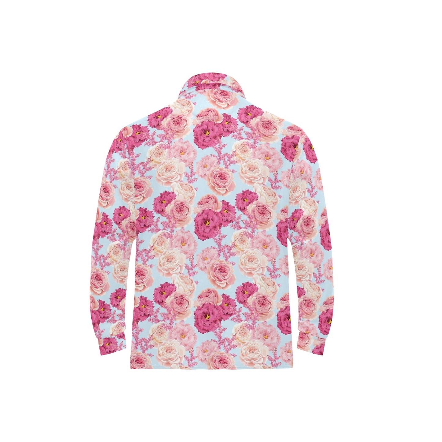Lisianthus Pattern Print Design LT05 Long Sleeve Polo Shirt For Men's