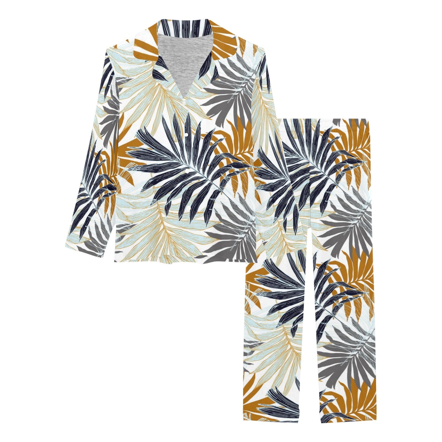 Colorful Tropical Palm Leaves Women's Long Pajama Set