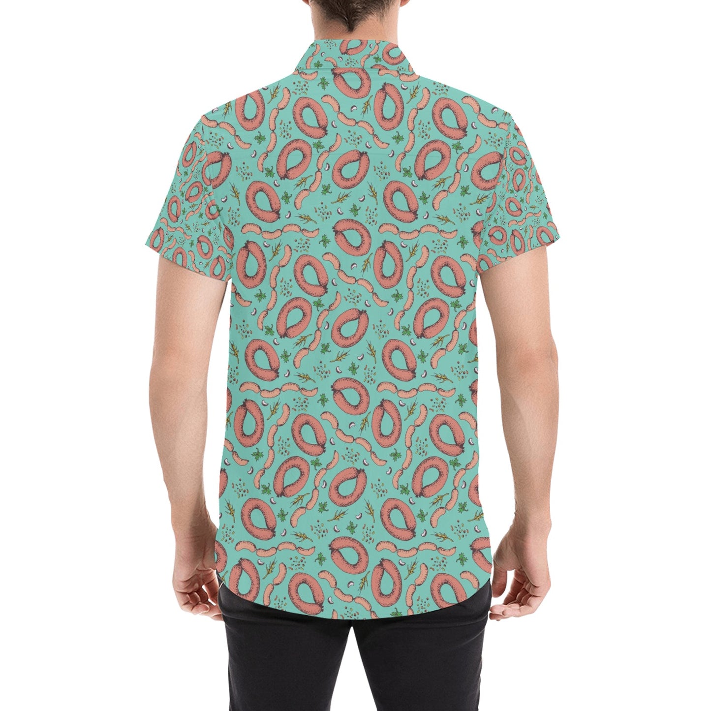 Sausage Print Design LKS303 Men Short Sleeve Button Up Shirt