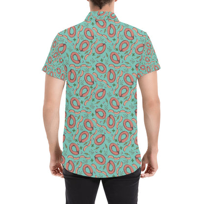 Sausage Print Design LKS303 Men Short Sleeve Button Up Shirt
