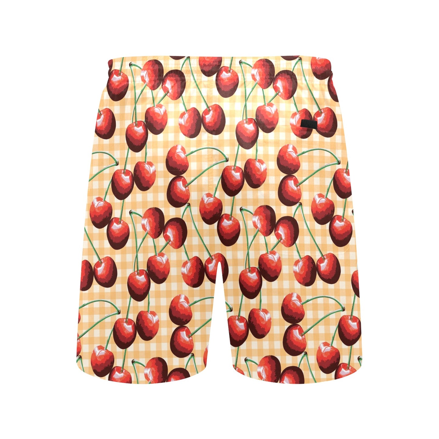 Cherry Orange Plaid Print Men's Swim Trunks Beach Shorts