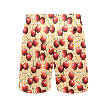 Cherry Orange Plaid Print Men's Swim Trunks Beach Shorts