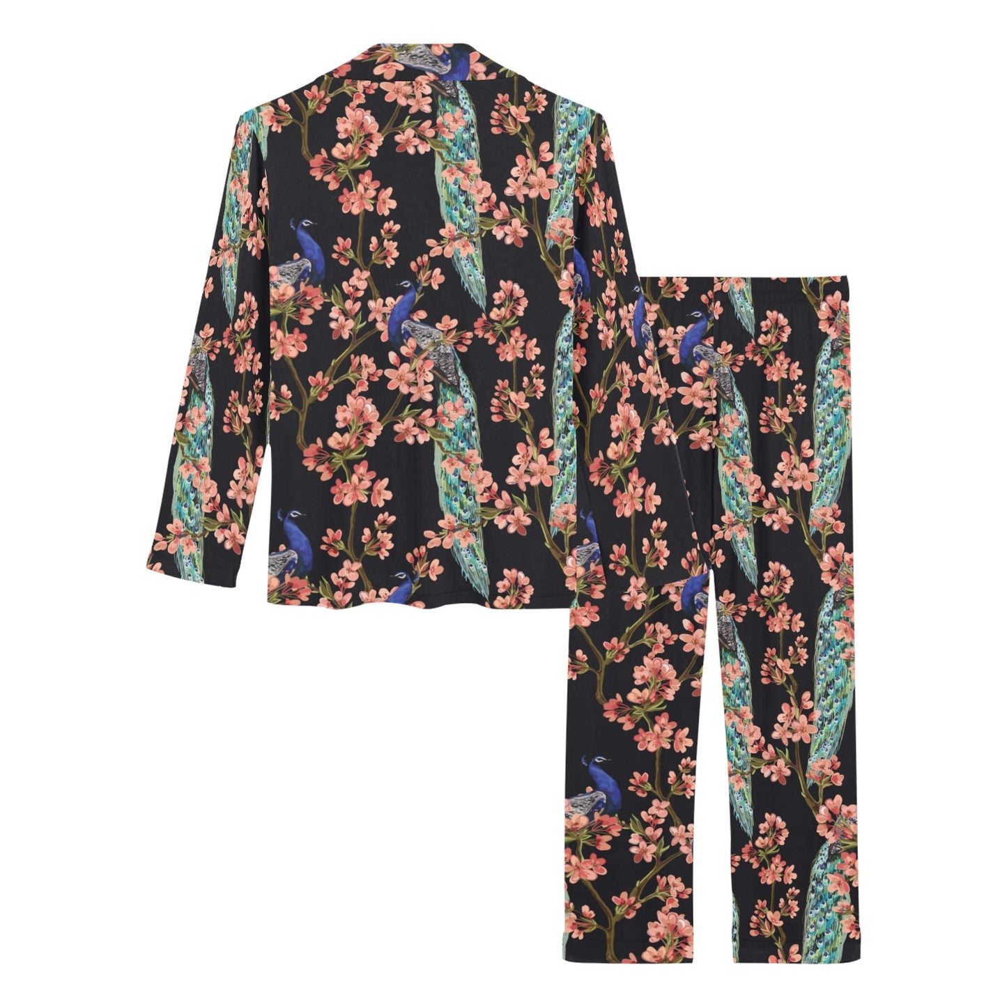 Peacock Pattern Print Design A01 Women's Long Pajama Set