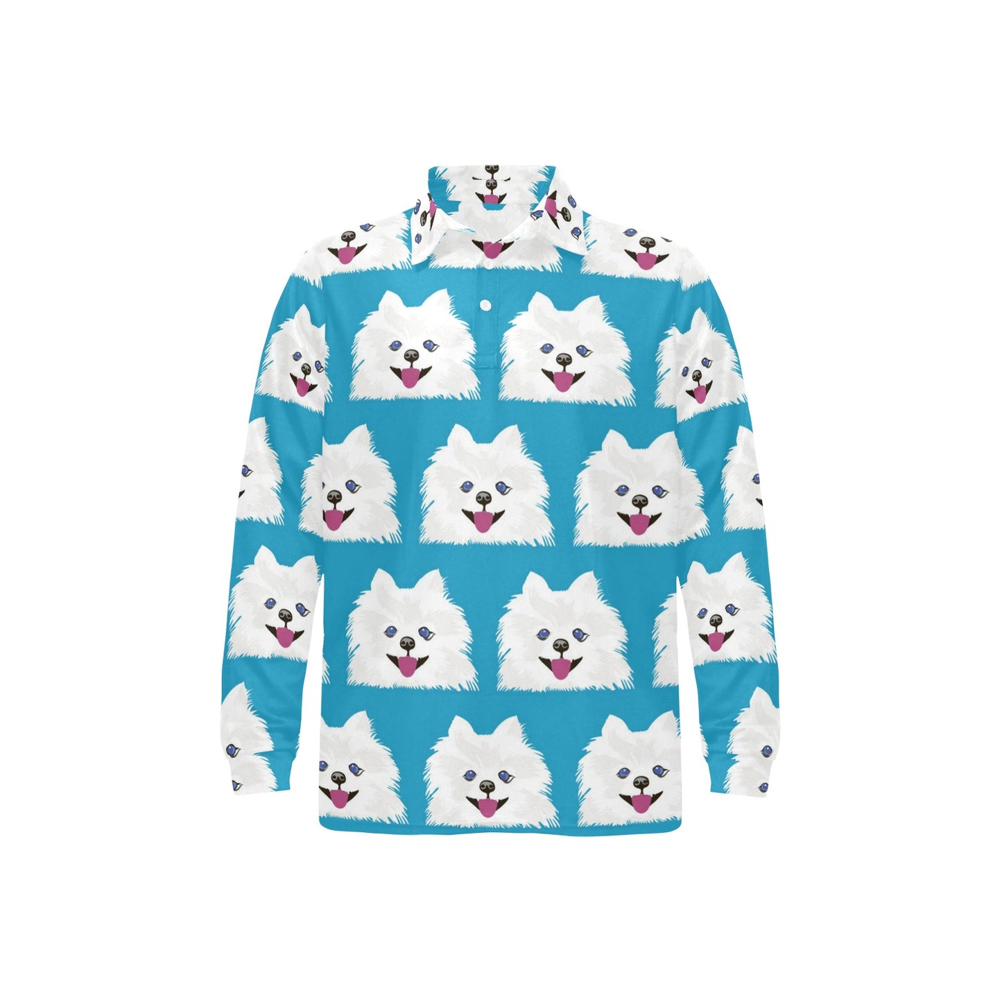 Pomeranians Pattern Print Design A05 Long Sleeve Polo Shirt For Men's