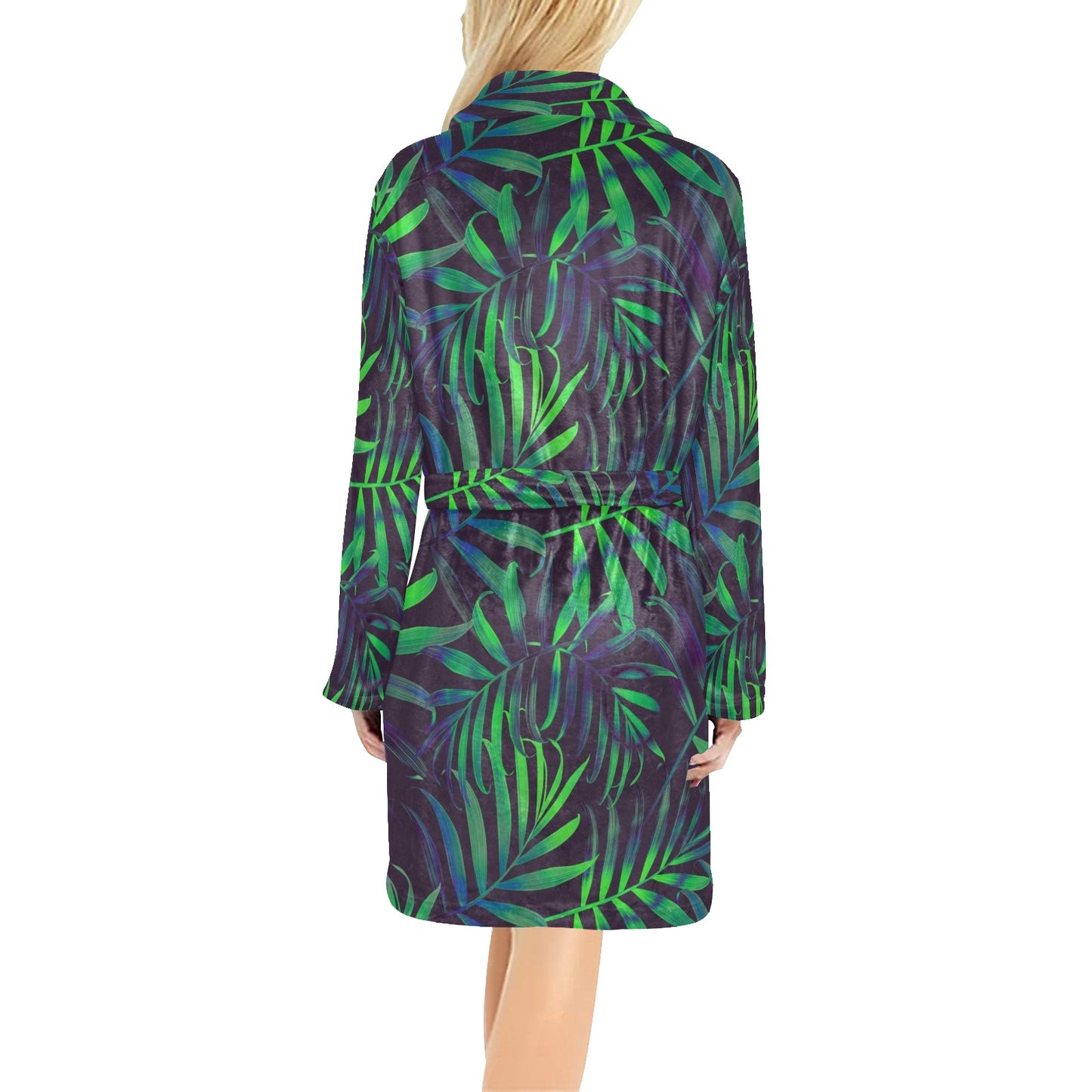 Palm Leaves Pattern Print Design PL01 Women's Fleece Robe
