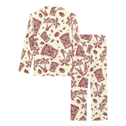 Tiki Tribal Mask Palm Tree Women's Long Pajama Set