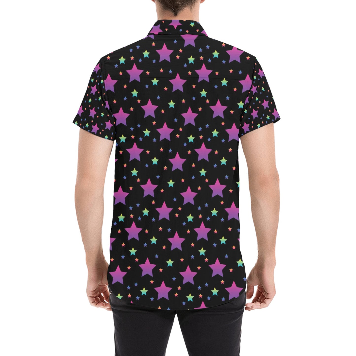 Star Print Design LKS305 Men Short Sleeve Button Up Shirt