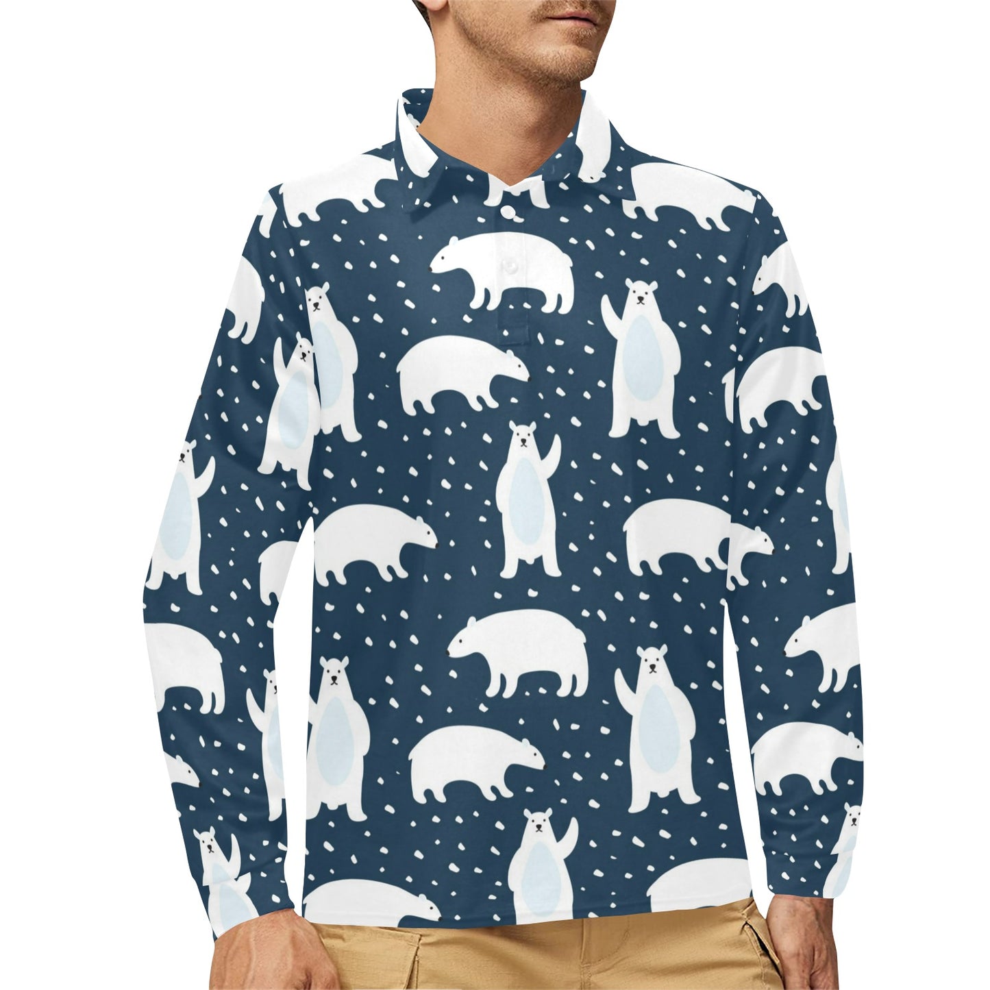 Polar Bear Pattern Print Design A02 Long Sleeve Polo Shirt For Men's