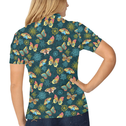 Butterfly Hand Draw Print Pattern Women's Polo Shirt