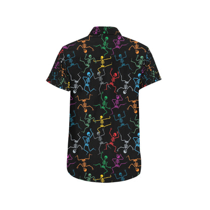 Skeleton Colorful Print Design LKS302 Men Short Sleeve Button Up Shirt