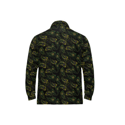 Peacock Feather Pattern Design Print Long Sleeve Polo Shirt For Men's