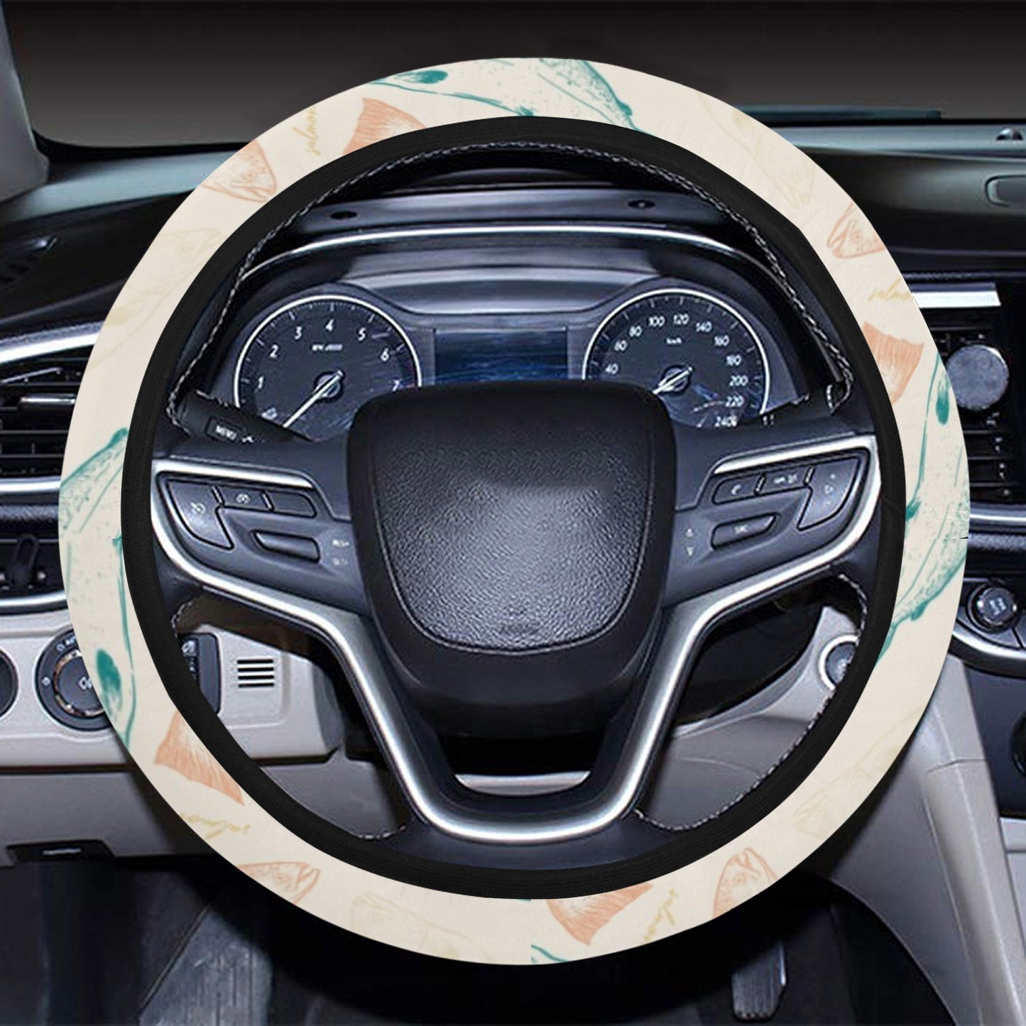 Salmon Fish Print Design LKS305 Steering Wheel Cover with Elastic Edge