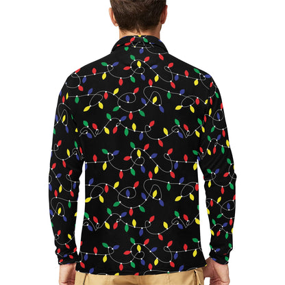Christmas Light Pattern Print Design 04 Long Sleeve Polo Shirt For Men's