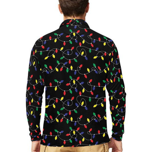 Christmas Light Pattern Print Design 04 Long Sleeve Polo Shirt For Men's