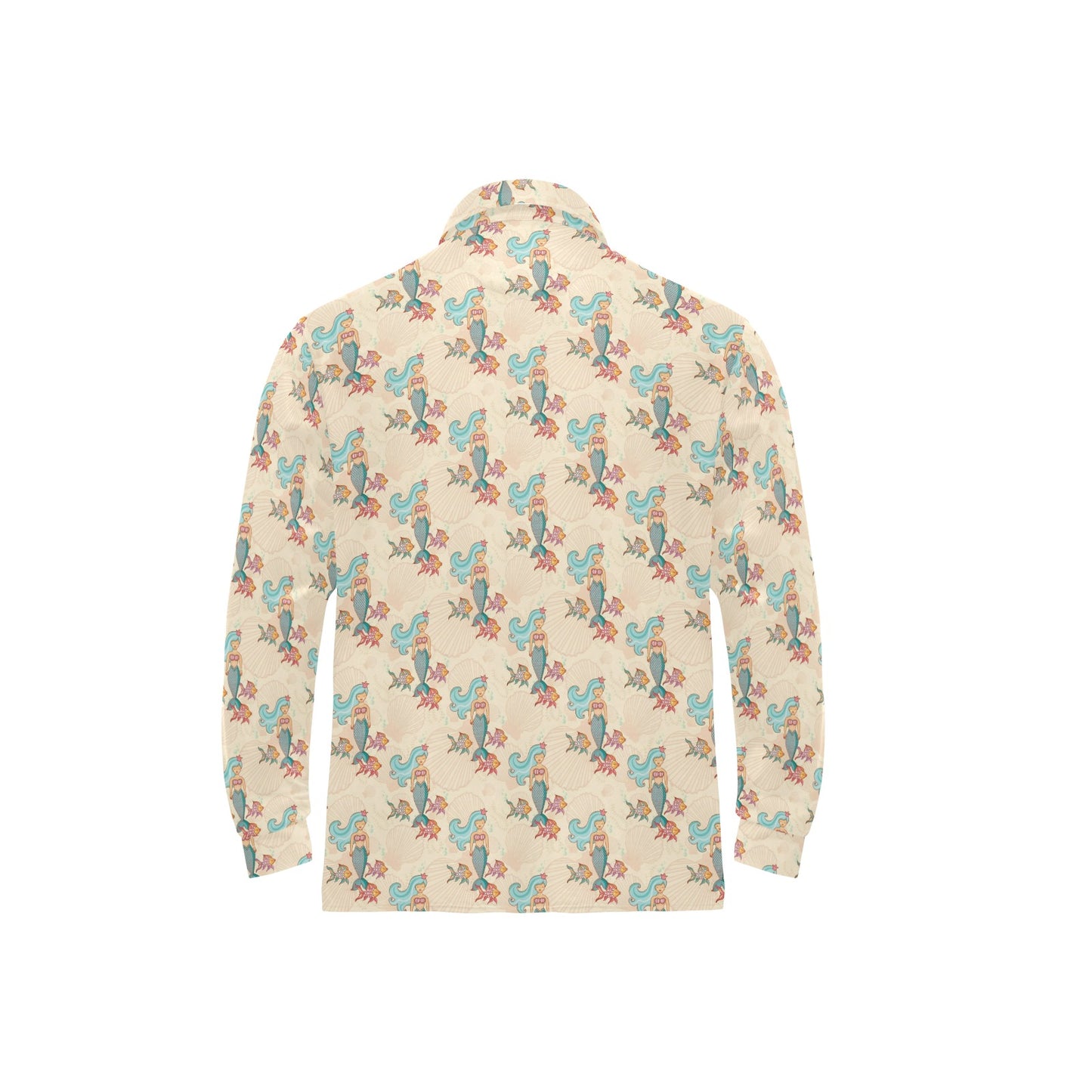 Mermaid Girl With Fish Design Print Long Sleeve Polo Shirt For Men's