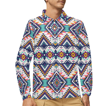 Tribal Aztec native american Long Sleeve Polo Shirt For Men's