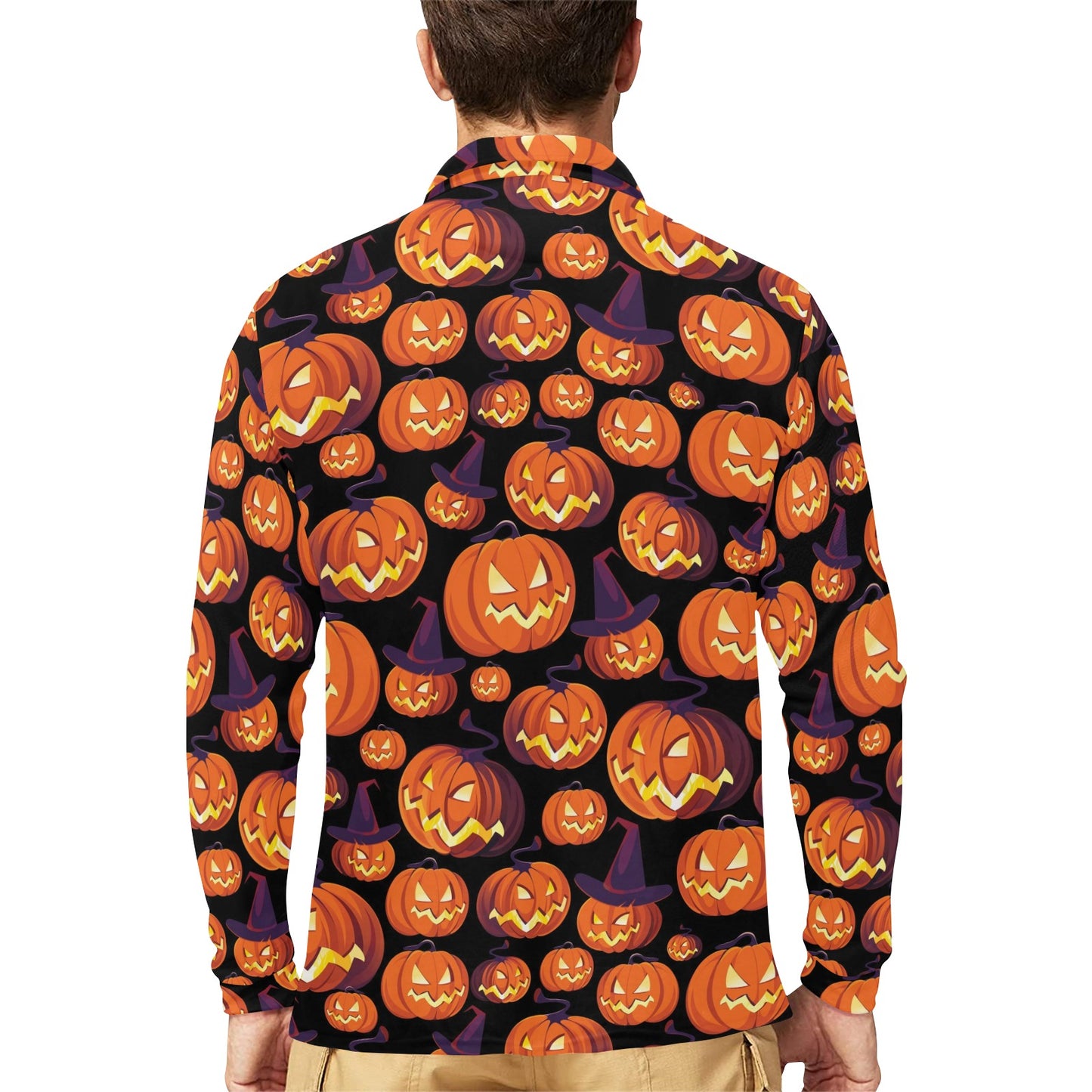 Halloween Pattern Print Design 04 Long Sleeve Polo Shirt For Men's