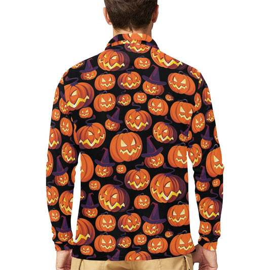 Halloween Pattern Print Design 04 Long Sleeve Polo Shirt For Men's