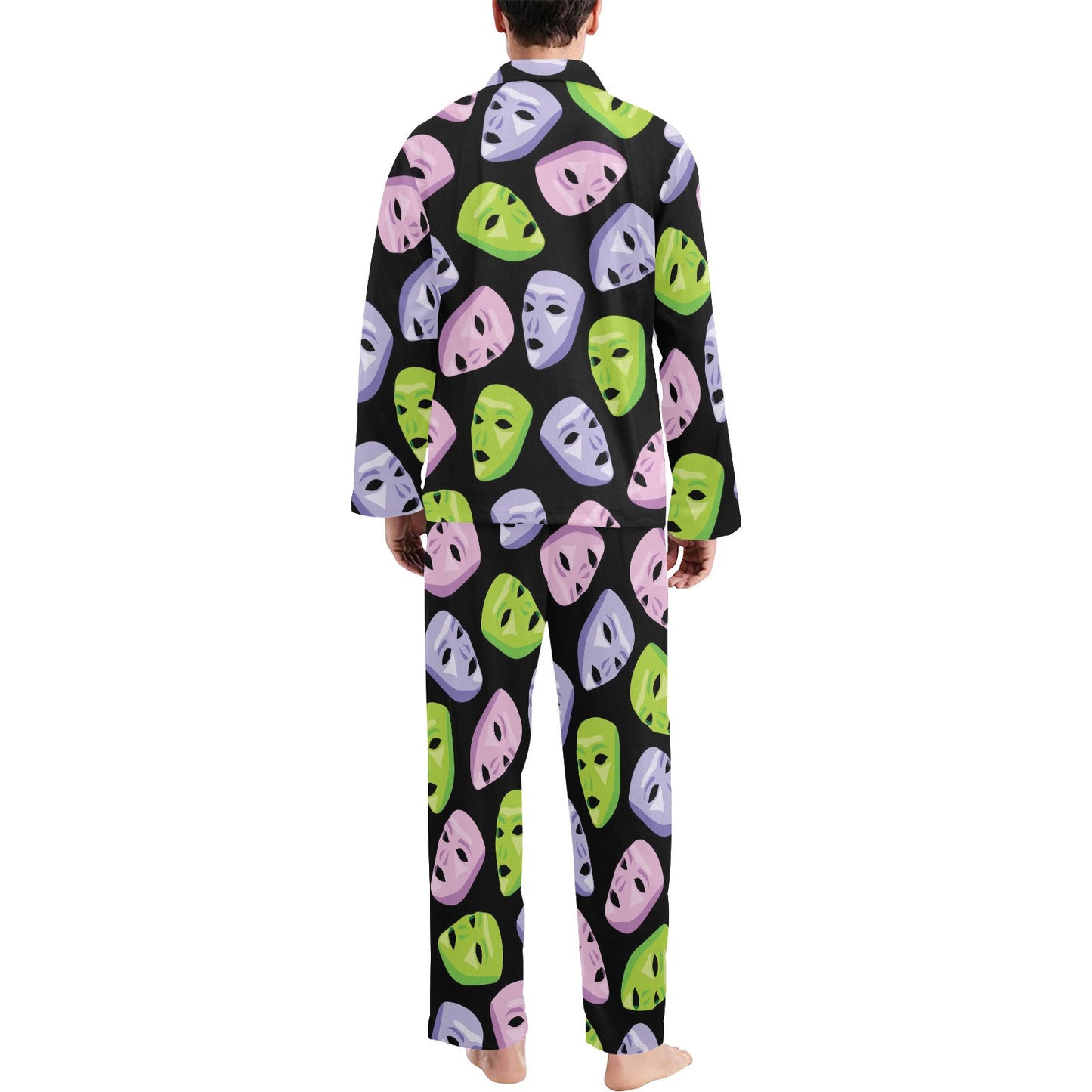 Acting Mask Pattern Print Design 04 Men's Long Pajama Set