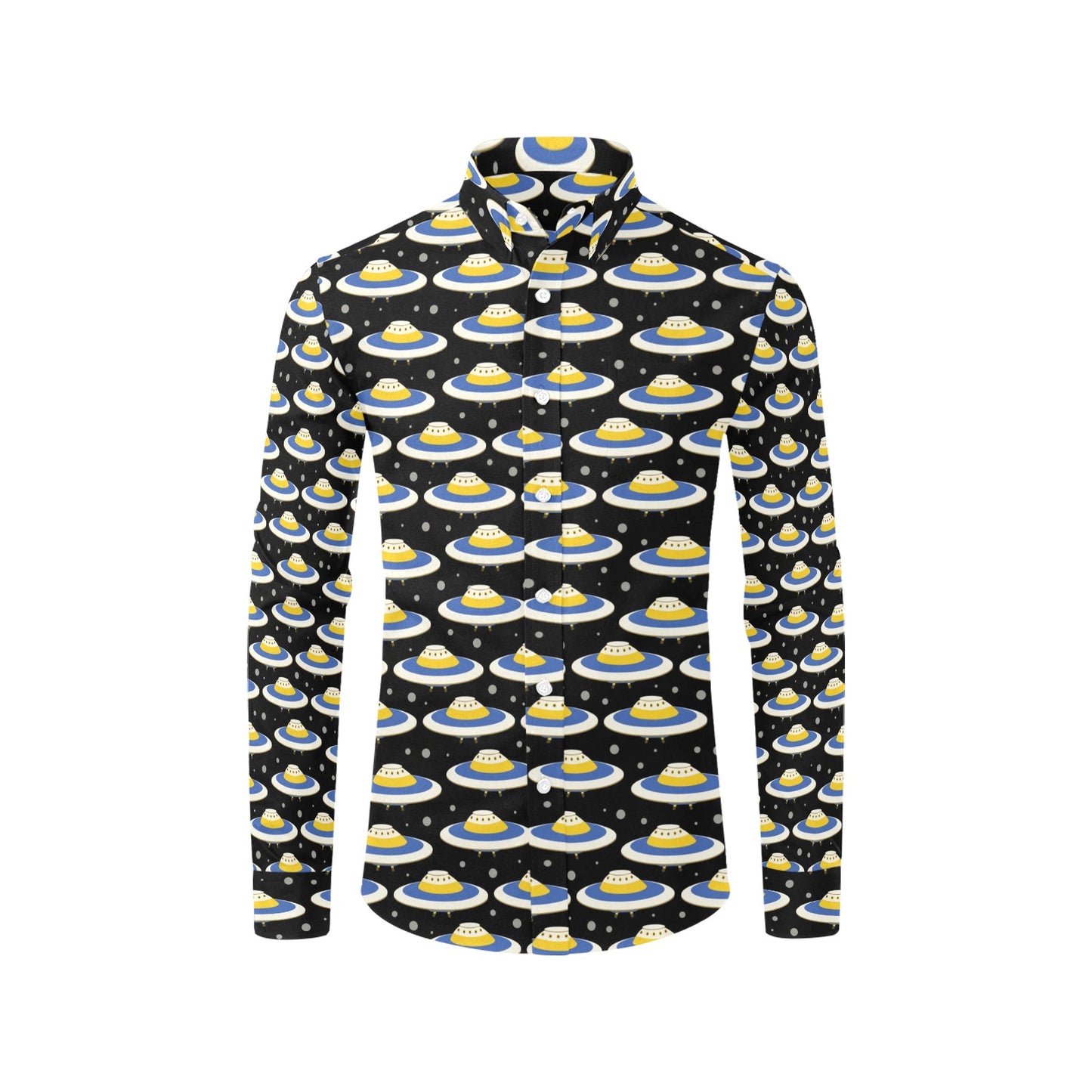 UFO Print Design LKS303 Men's Long Sleeve Dress Shirt
