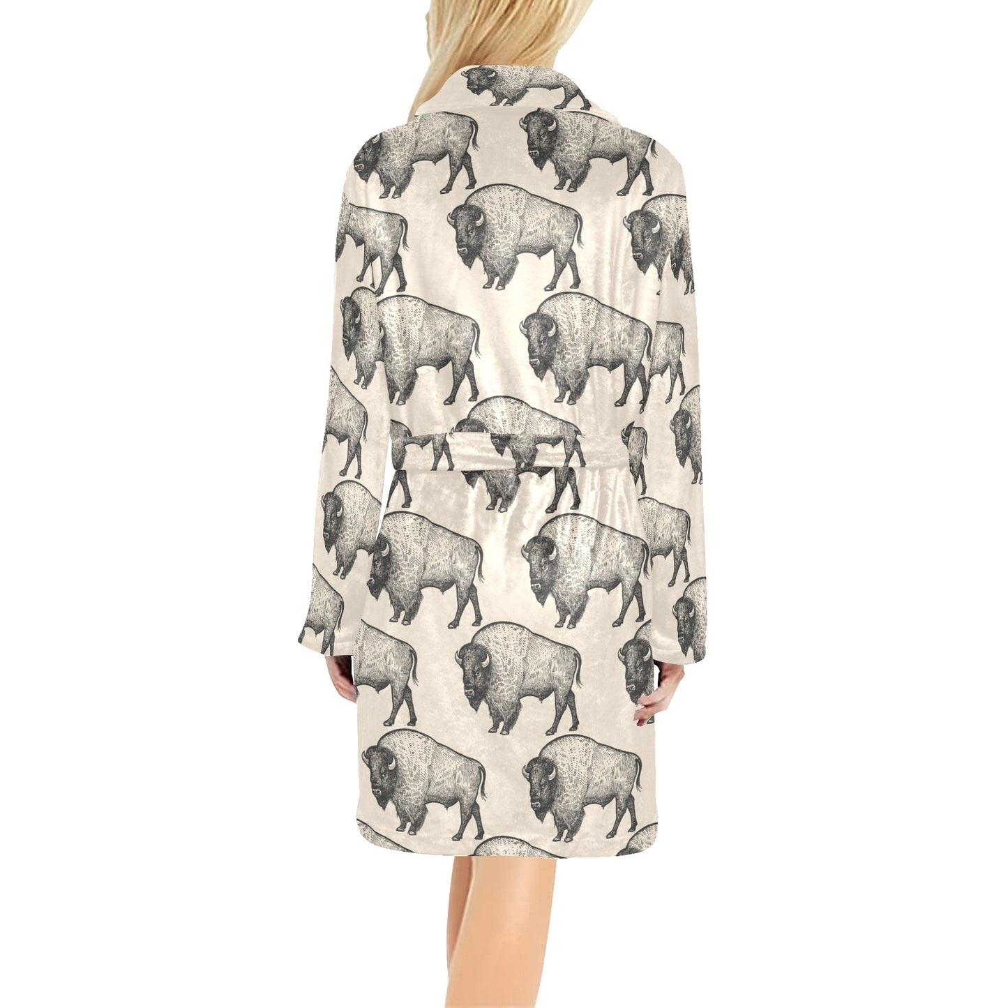 Bison Pattern Print Design 02 Women's Fleece Robe
