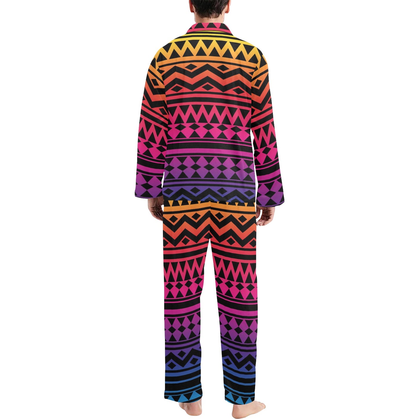 Rainbow Tribal Pattern Print Design A02 Men's Long Pajama Set