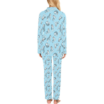 Wolf Design Print Pattern Women's Long Pajama Set