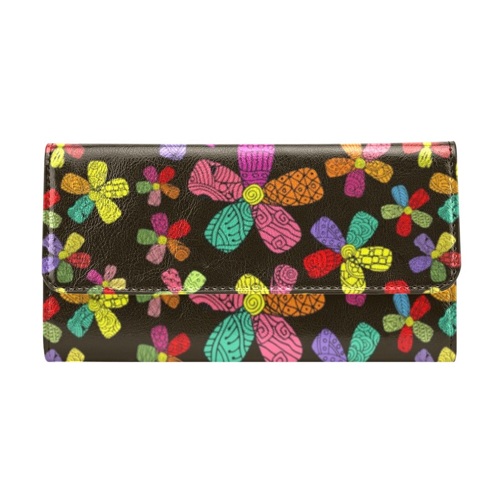 Flower Power Colorful Print Pattern Women's Trifold Wallet