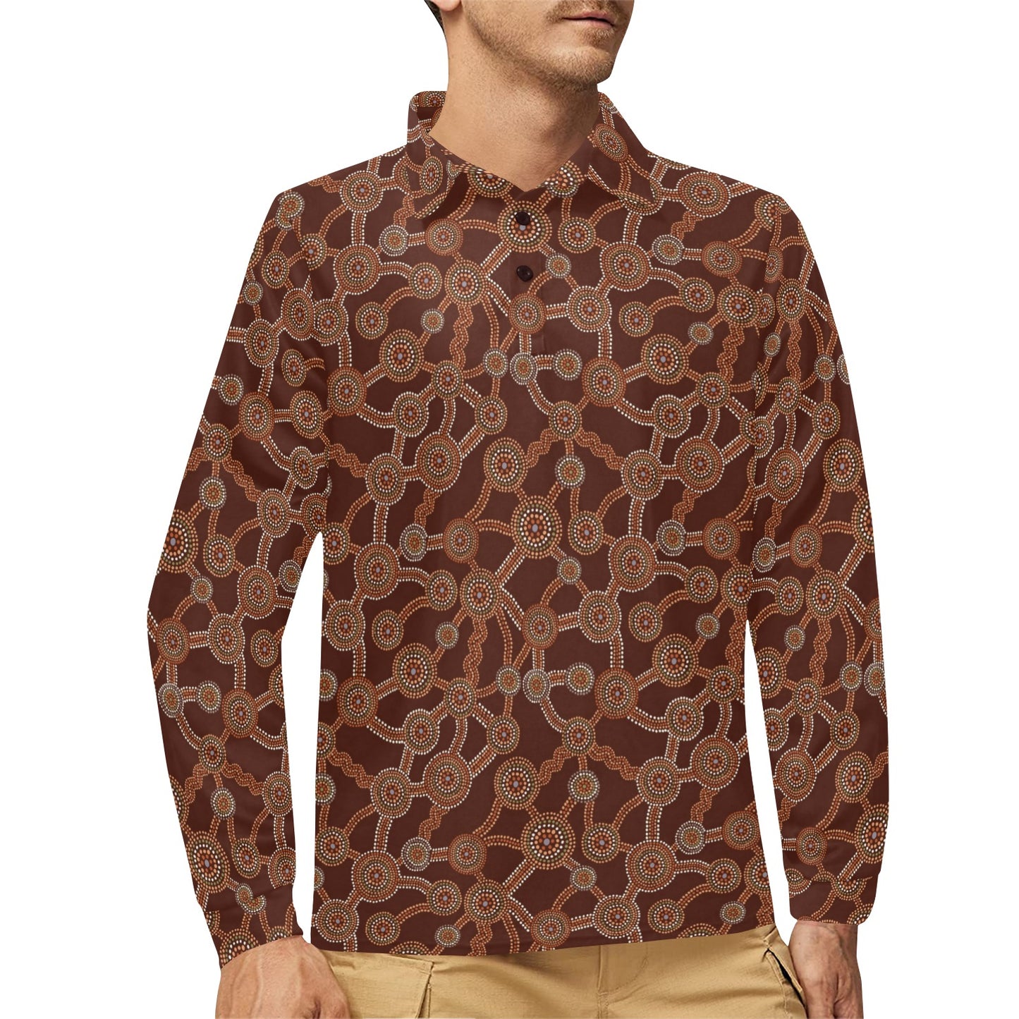 Aboriginal Pattern Print Design 03 Long Sleeve Polo Shirt For Men's