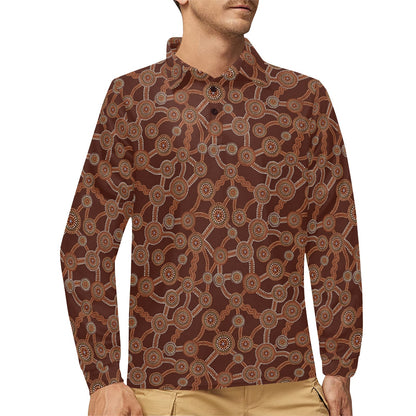 Aboriginal Pattern Print Design 03 Long Sleeve Polo Shirt For Men's