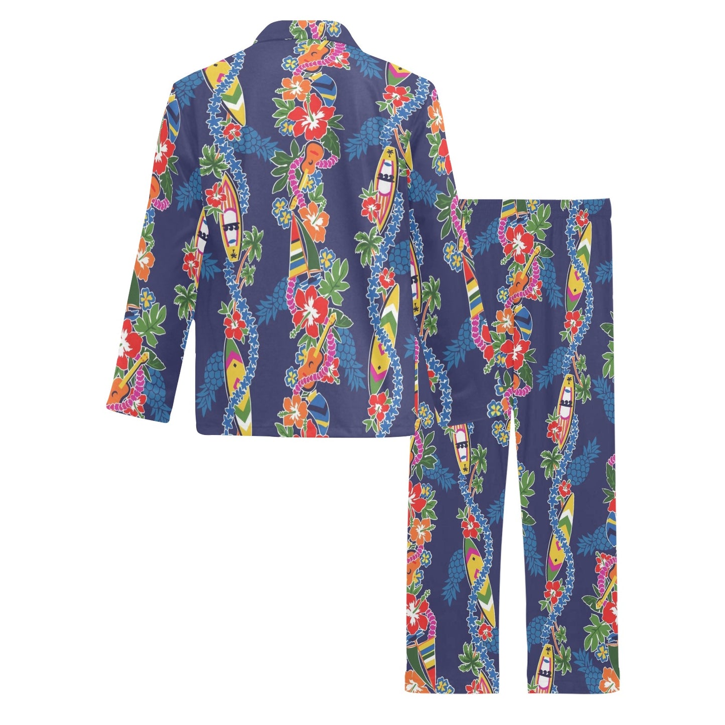 Hawaiian Themed Pattern Print Design H04 Men's Long Pajama Set