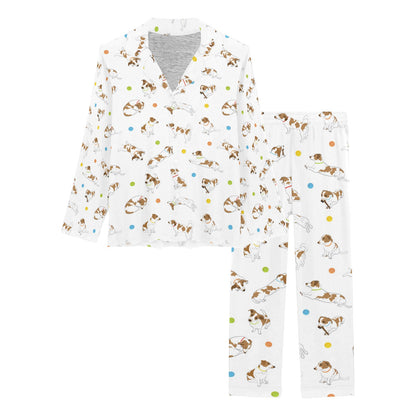Russell Terriers With Balls Print Design LKS307 Women's Long Pajama Set