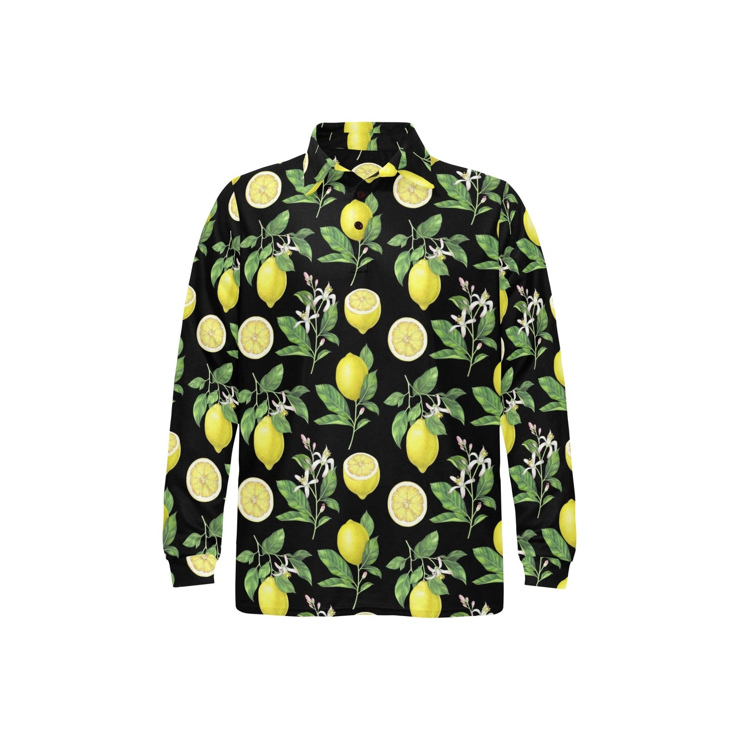 Lemon Pattern Print Design LM02 Long Sleeve Polo Shirt For Men's