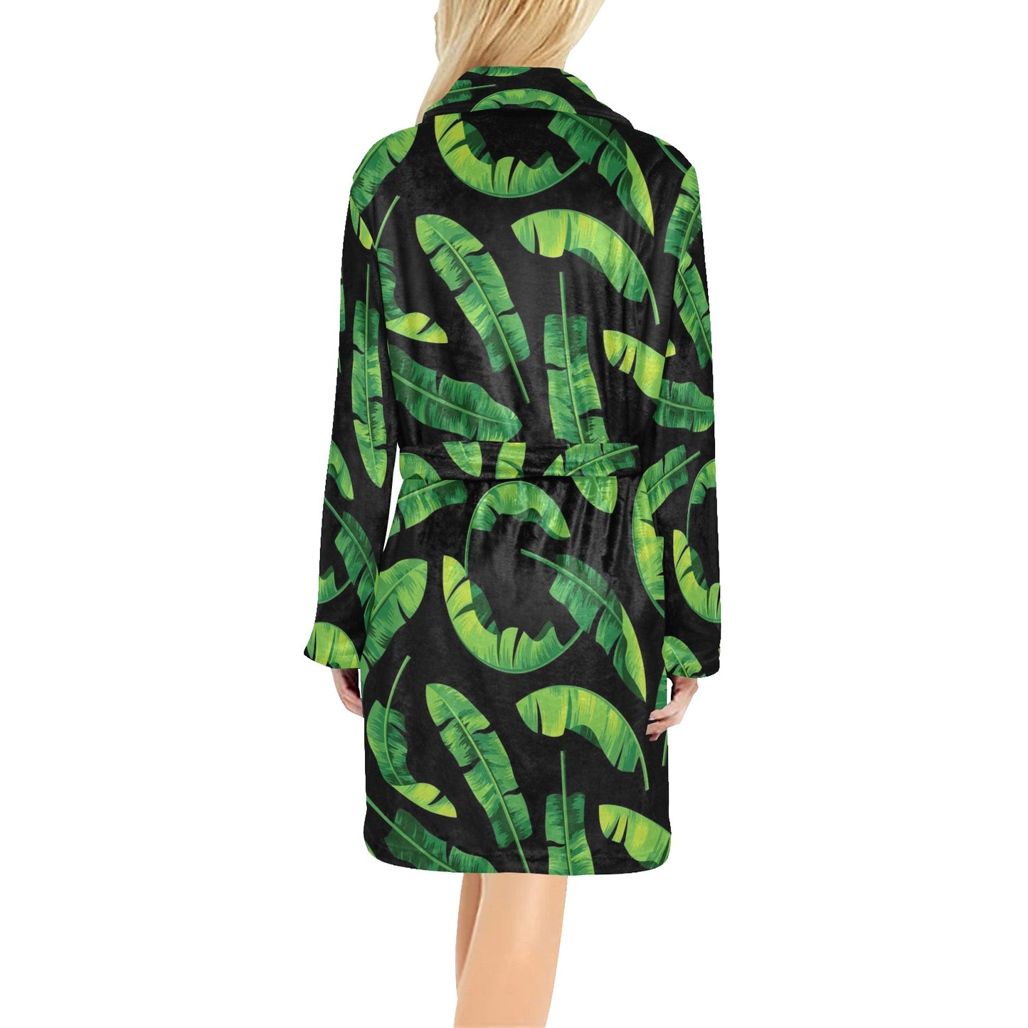 Banana Leaf Pattern Print Design BL02 Women's Fleece Robe