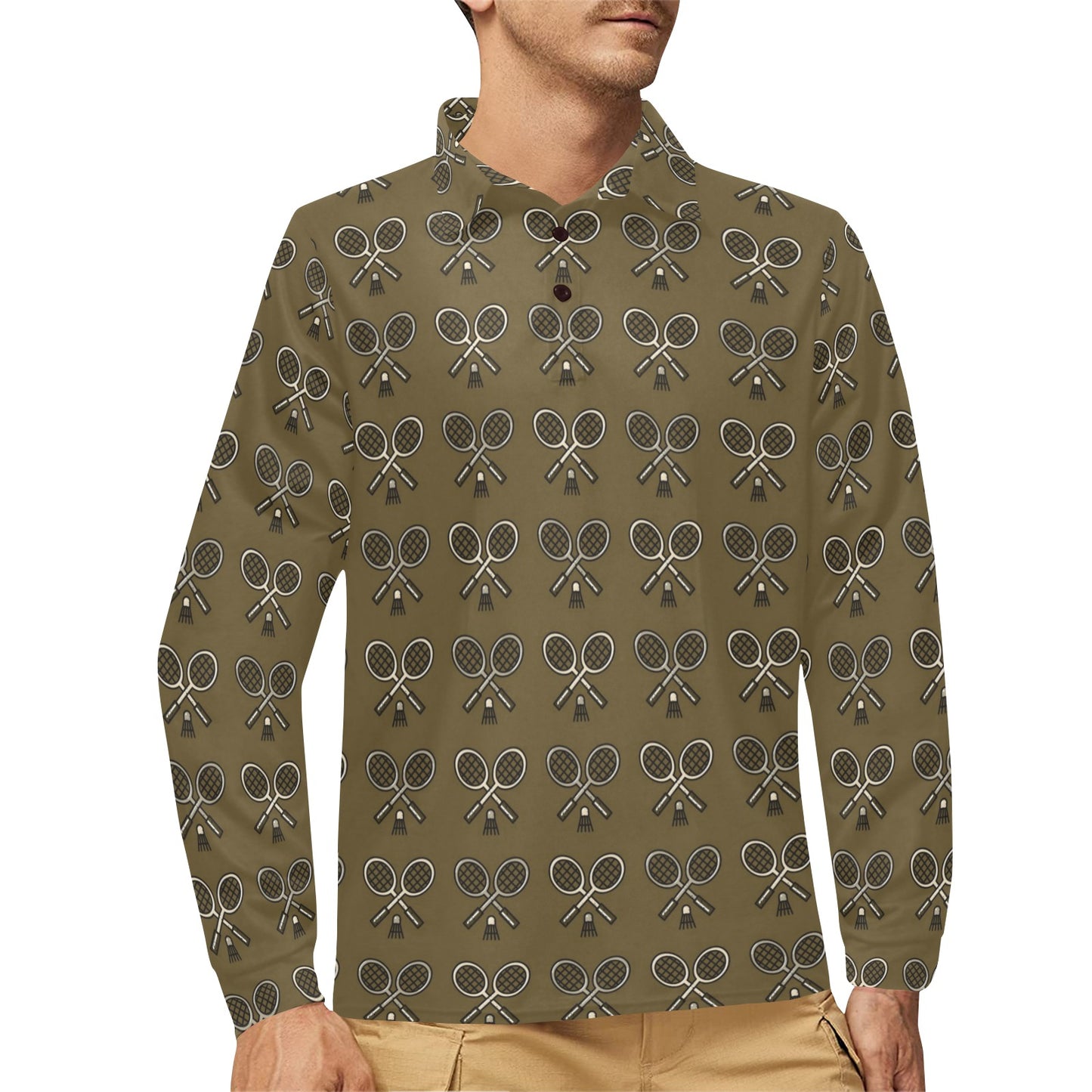 Badminton Pattern Print Design 07 Long Sleeve Polo Shirt For Men's