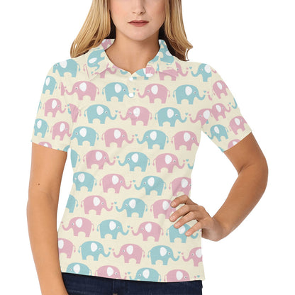 Elephant Baby Pastel Print Pattern Women's Polo Shirt