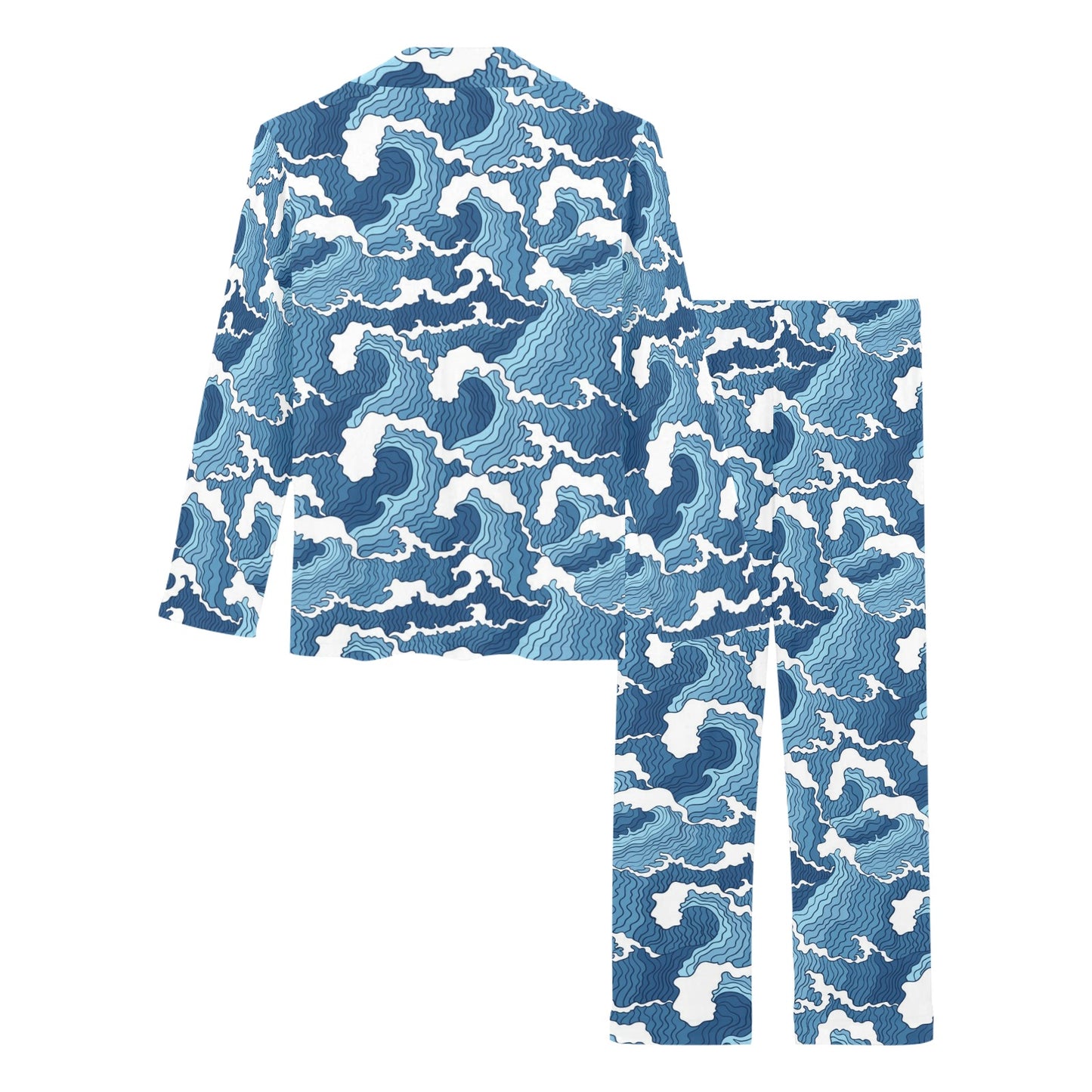 Wave Themed Pattern Print Women's Long Pajama Set