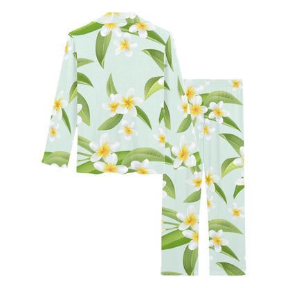 Yellow Plumeria Pattern Print Design PM024 Women's Long Pajama Set