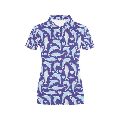 Dolphin Smile Print Pattern Women's Polo Shirt