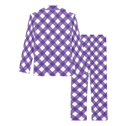 Gingham Purple Pattern Print Design 03 Women's Long Pajama Set