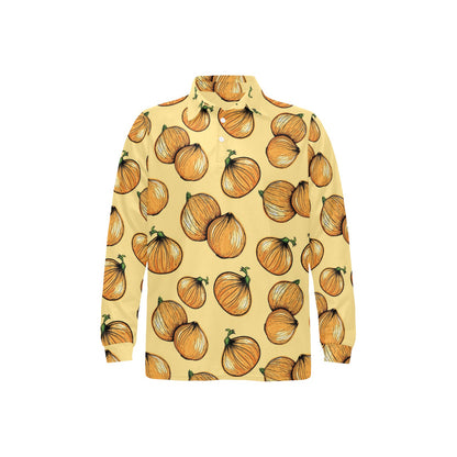 Onion Pattern Print Design A04 Long Sleeve Polo Shirt For Men's