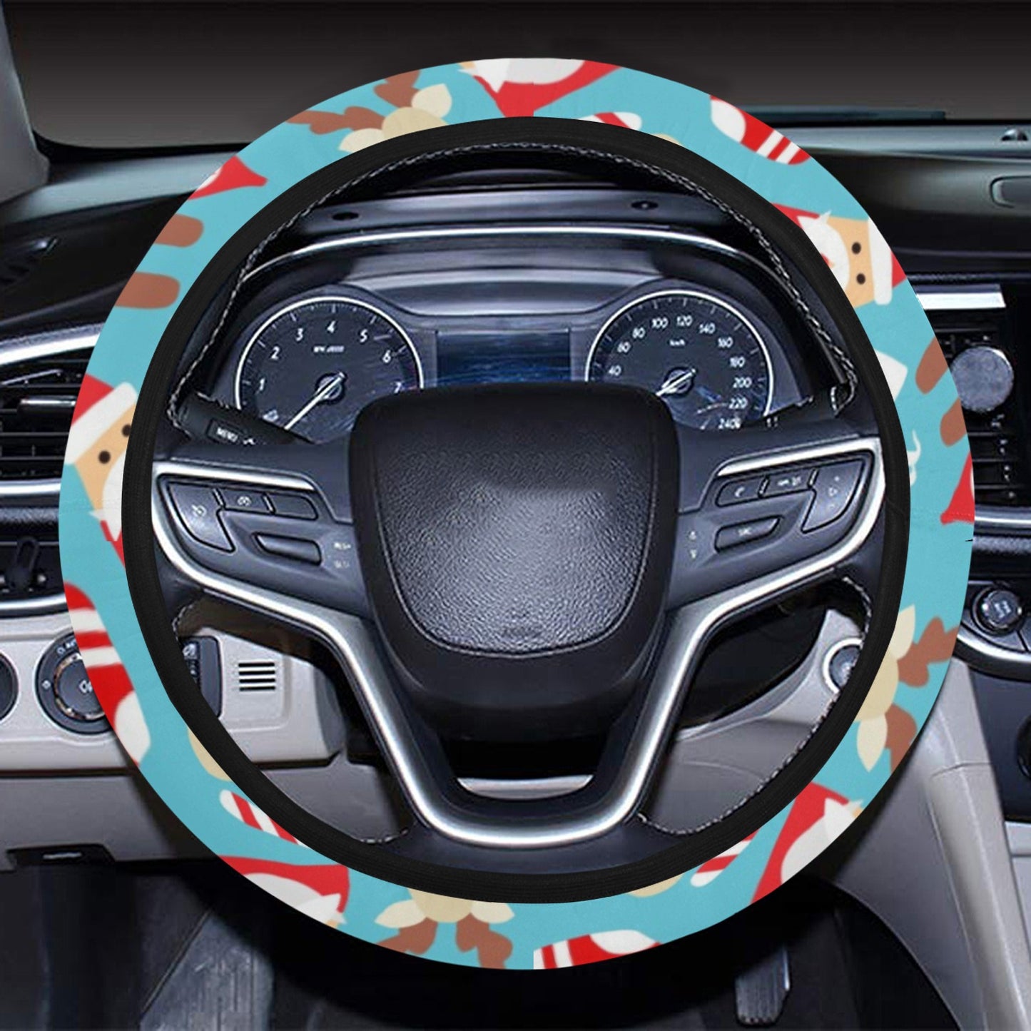 Santa Christmas Themed Print Design LKS306 Steering Wheel Cover with Elastic Edge