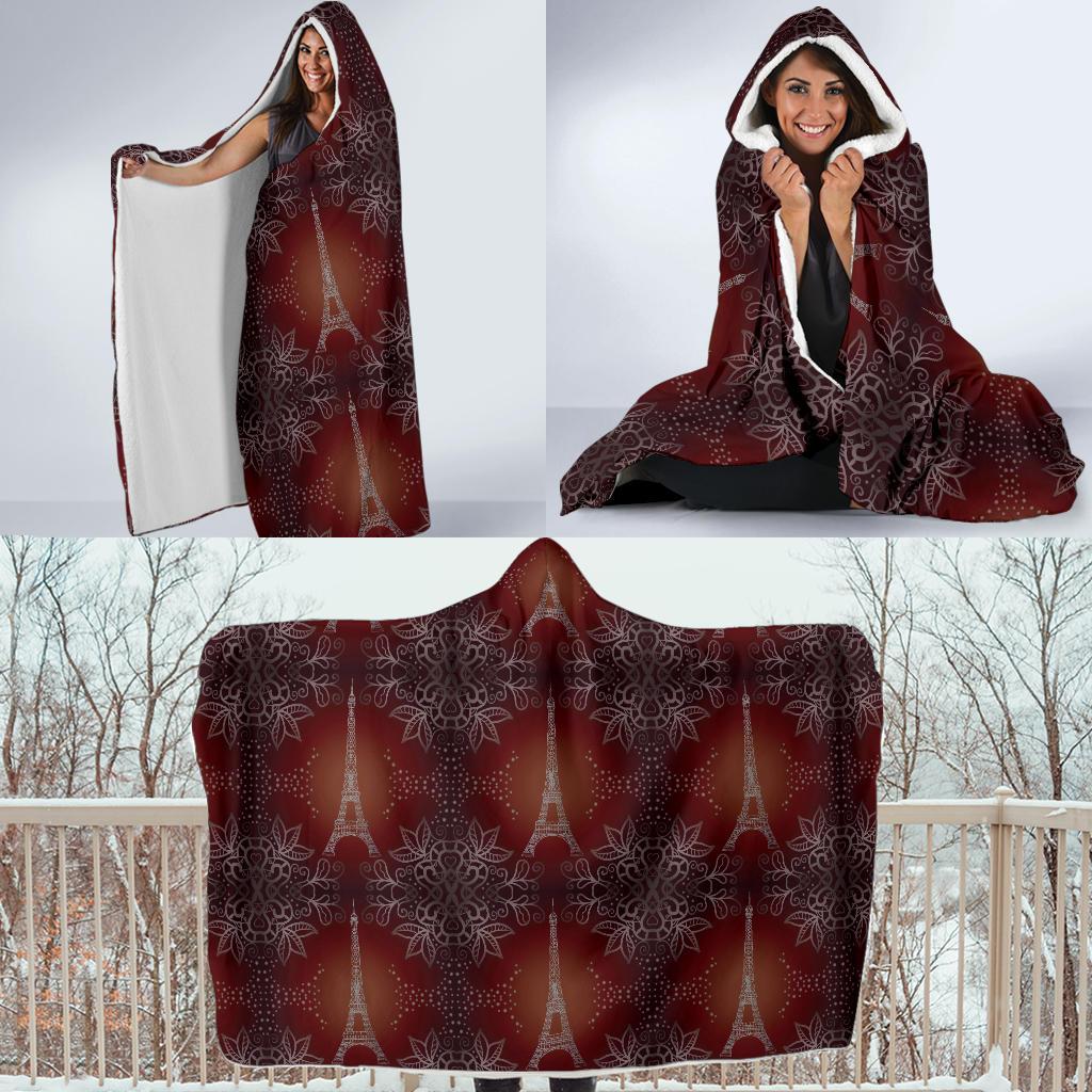 Eiffel Tower Drawing Print Hooded Blanket-JTAMIGO.COM