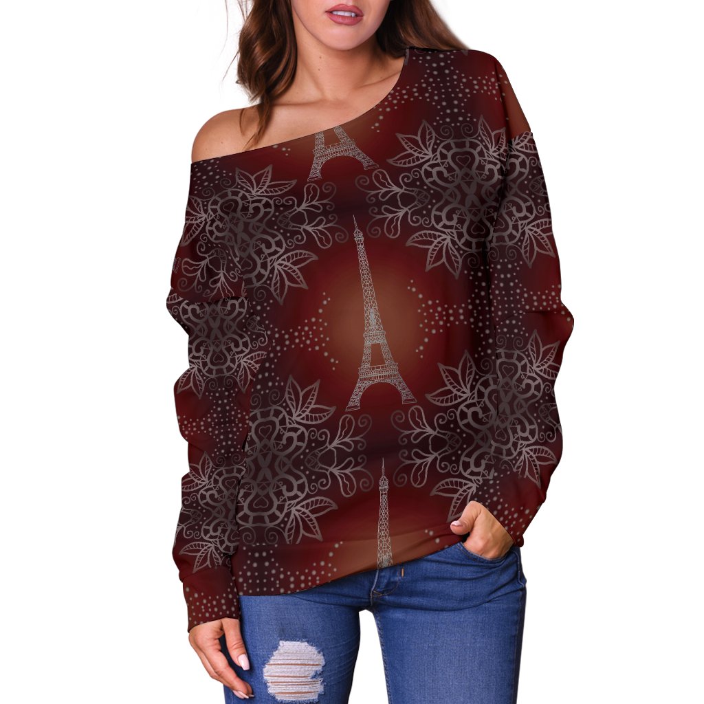 Eiffel Tower Drawing Print Off Shoulder Sweatshirt