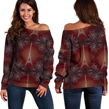 Eiffel Tower Drawing Print Off Shoulder Sweatshirt