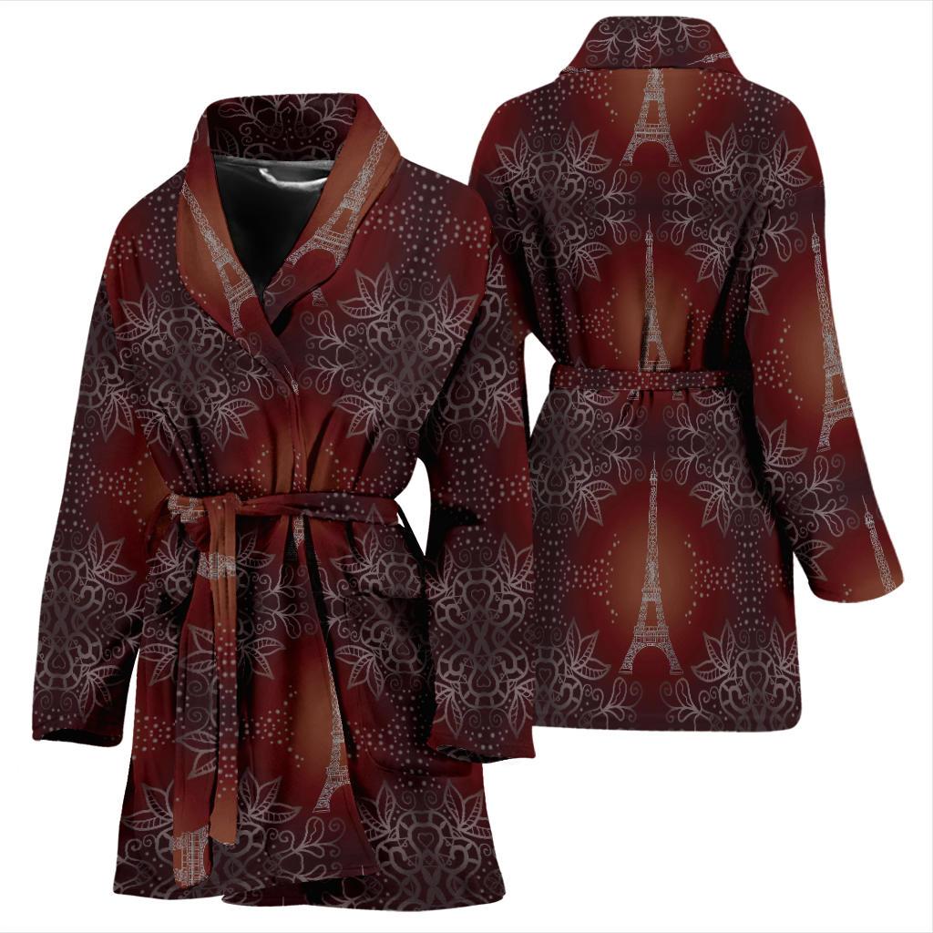 Eiffel Tower Drawing Print Women Bath Robe-JTAMIGO.COM
