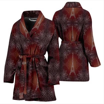 Eiffel Tower Drawing Print Women Bath Robe-JTAMIGO.COM
