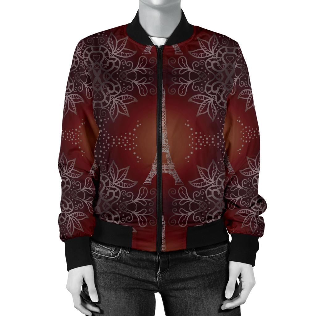 Eiffel Tower Drawing Print Women Casual Bomber Jacket