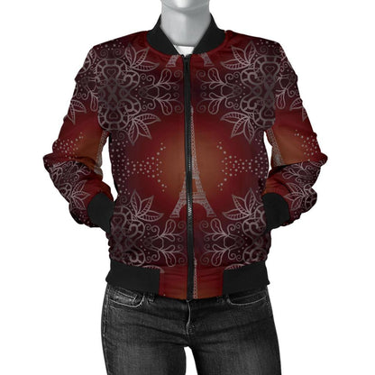 Eiffel Tower Drawing Print Women Casual Bomber Jacket